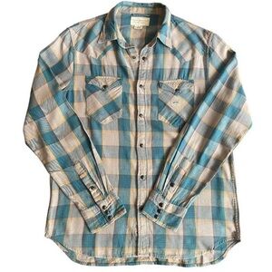 Denim & Supply Ralph Lauren Mens Shirt Size Large Blue Gray Pearl Snap Western